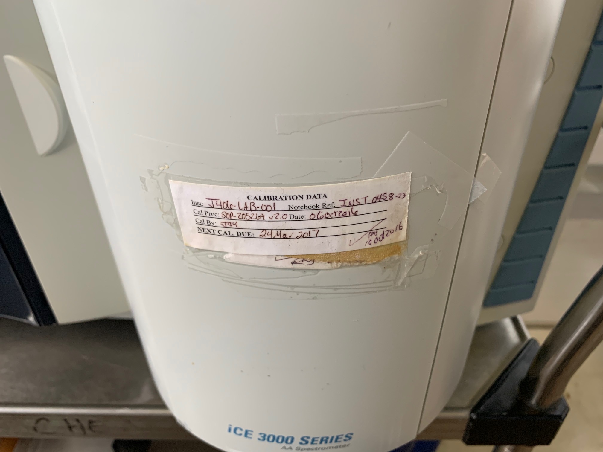 Thermo Scientific iCE3300 calibration sticker