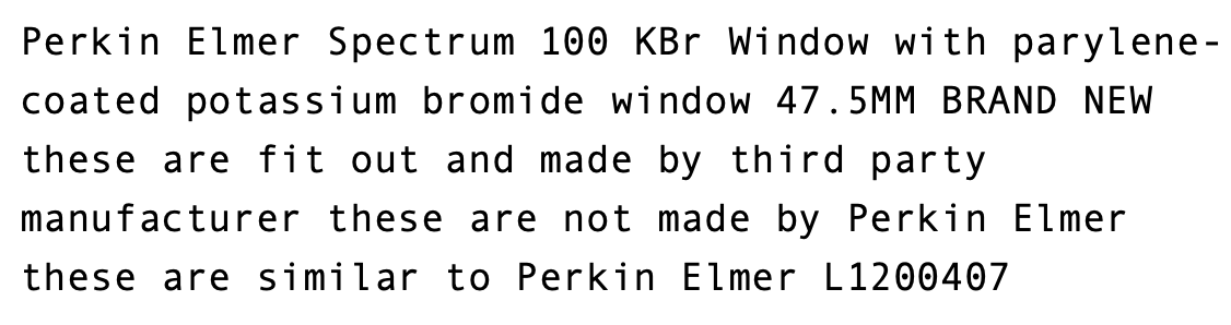 Perkin Elmer KBR Windows